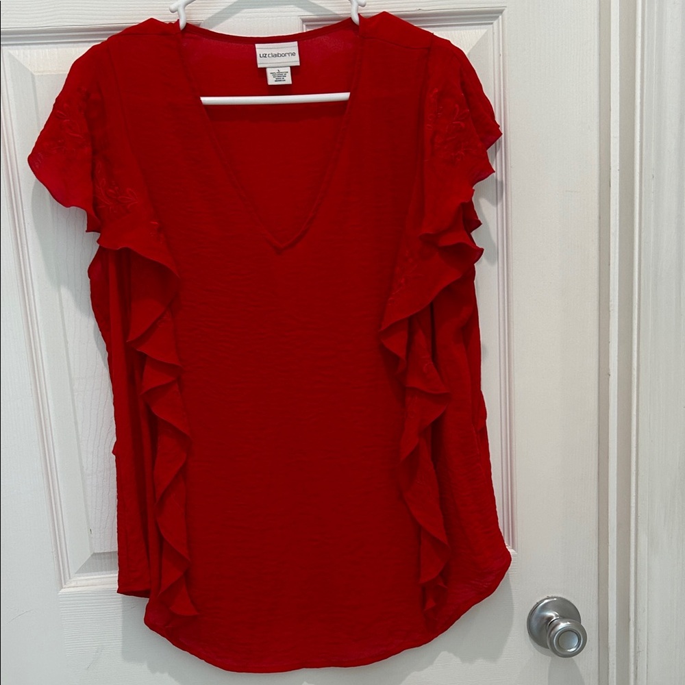 Liz Claiborne Red Ruffle Sleeve Blouse